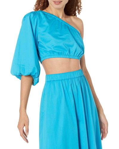 The Drop Anupa Cotton One-shoulder Cropped Top - Blue