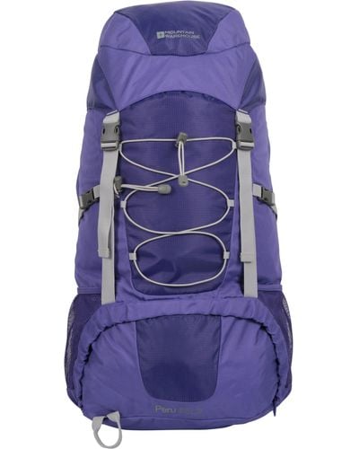 Mountain Warehouse Peru 55l Backpack - Compression, Rain Cover Travel Bag - For Camping, Hiking Purple - Blue