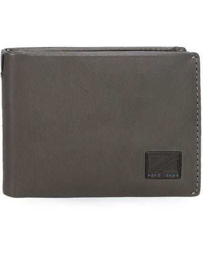 Pepe Jeans Marshal Horizontal Wallet With Purse Grey 11 X 8 X 1 Cm Leather - Black