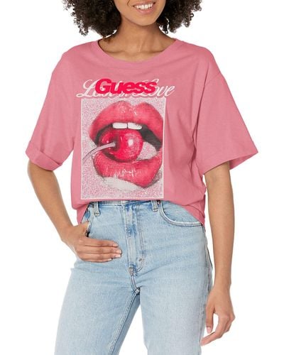 Guess Short Sleeve Crew Neck Cherry Tee - Red