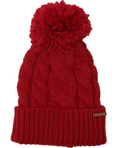 Michael Kors Michael `s Super Cable Knit Cuff Pom Beanie - Red