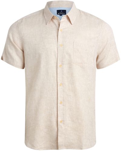 Ben Sherman Classic Fit Short Sleeve Button Down Woven Linen - Natur