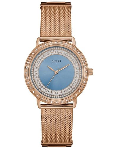 Guess Watch Blue Willow W0836l1 Rose Gold Plated Steel