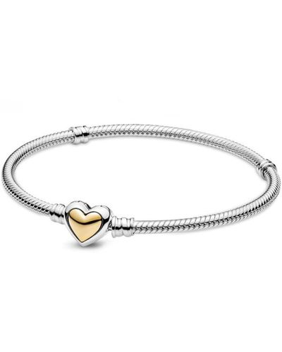 PANDORA 599380c00 Bracelet Silver Curved Gold Heart - Metallic