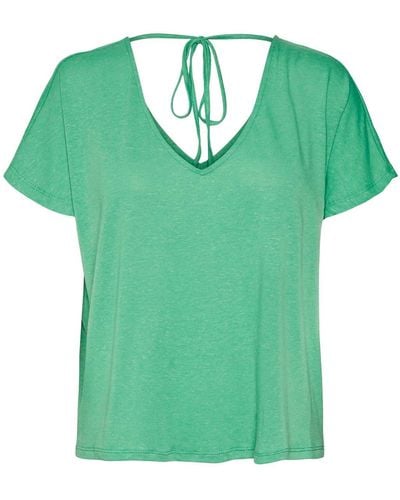 Vero Moda Vmmarijune Ss Deep V-neck Top Jrs T-shirt - Green