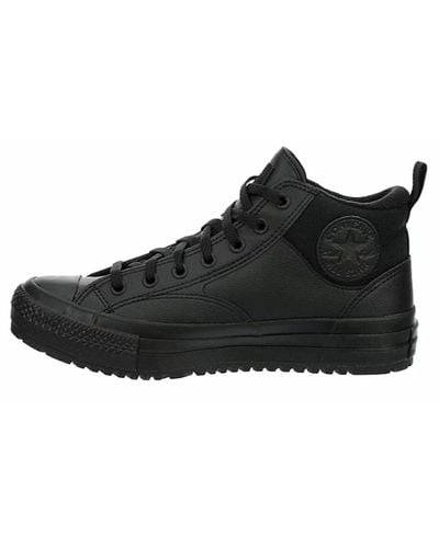 Converse Chuck Taylor All Star Malden Street Mid High Sneaker Boot Leder – Schnürverschluss Stil – - Schwarz