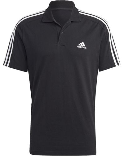 adidas Essentials Piqué Embroidered Small Logo 3-Stripes Short Sleeve Polo Shirt - Negro