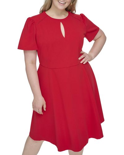 Tommy Hilfiger Plus Size Belted Fit And Flare Midi Dress - Red