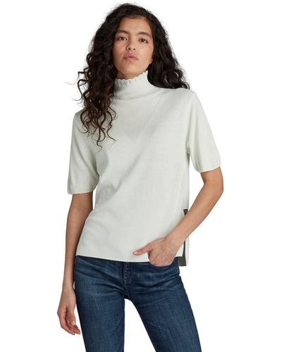 G-Star RAW Mock Neck Knitted Top - White