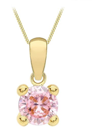 Amazon Essentials 9ct Gold October Birthstone Pendant Necklace - Pink