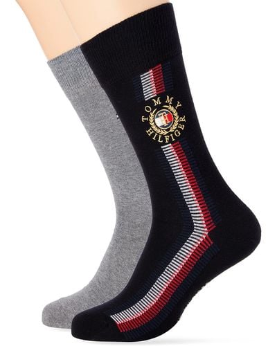 Tommy Hilfiger Mens Global Ribbon Crest Classic Sock - Negro