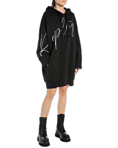 Replay Hoodie Kleid mit Kapuze aus Baumwolle - Schwarz