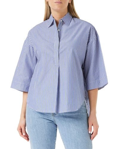 French Connection Rhodes Sustainable Poplin Short Sleeve Popover Button Down Shirt - Blue
