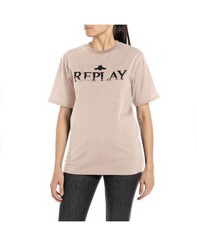 Replay Regular fit T-Shirt Kurzarm Pure Logo Kollektion - Natur