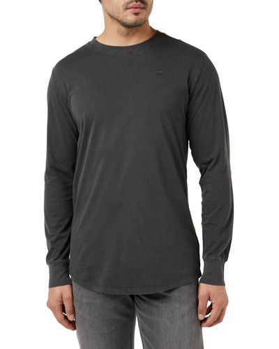 G-Star RAW Pintado Ropa Teñido Gráfico Pestañas LS Camiseta - Gris