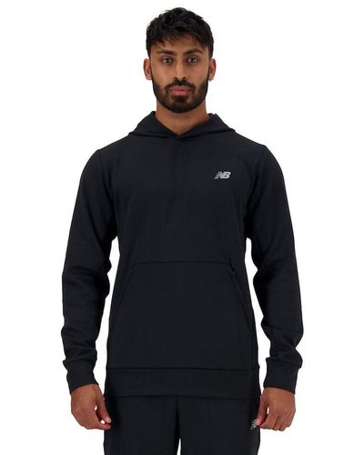 New Balance Tech Knit Hoodie In Black Poly Knit - Blue