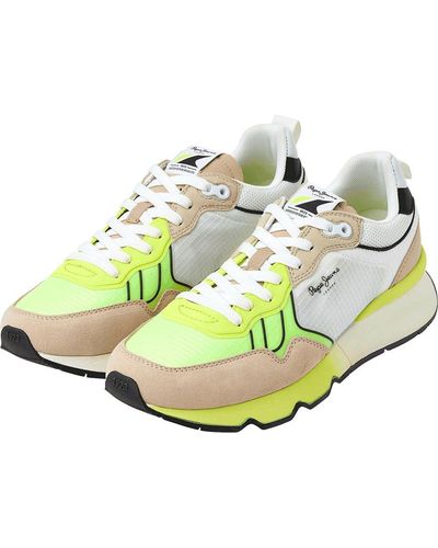 Pepe Jeans Brit Pro Neon Yellow Combination Trainers - Green