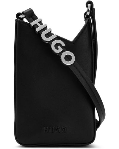 HUGO S Mel Phone Hold. R. Faux-leather Phone Holder With Raised Logo - Black