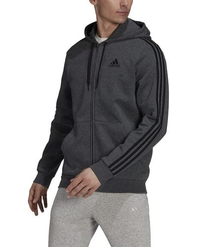 adidas Mens Essentials Fleece 3-stripes Full-zip Hoodie Jacket - Black