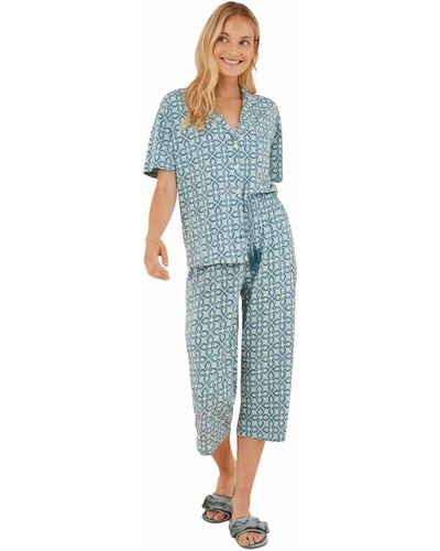 Women'secret Pijama Camisero 100% algodón Capri geométrico Juego - Negro