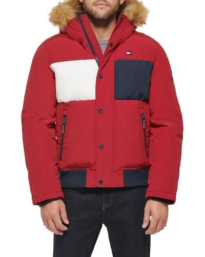 Tommy Hilfiger Arctic Cloth Quilted Snorkel Bomber Jacket - Red