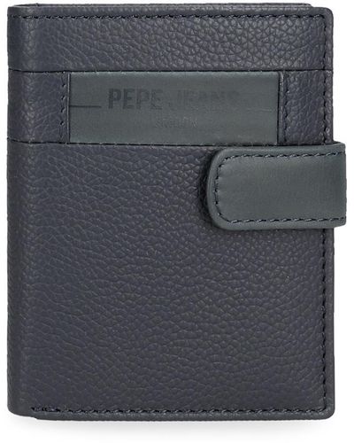 Pepe Jeans Checkbox Vertical Wallet With Click-closure Blue 8.5 X 10.5 X 1 Cm Leather - Grey