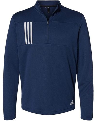 adidas Stripes Double Knit Quarter-zip Pullover - A482 - M - Team Navy Blue/grey