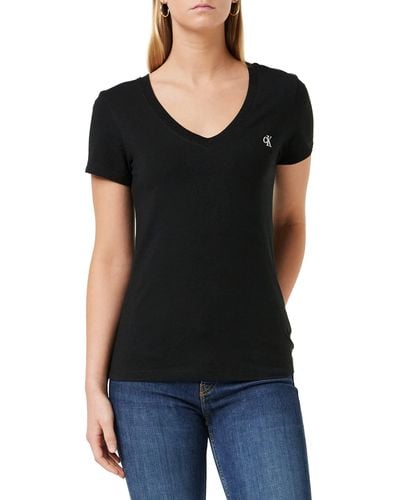 Calvin Klein Jeans T-Shirt ches Courtes Ck Embroidery Col En V - Noir