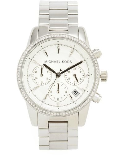 Michael Kors Ritz Chronograph Silver Stainless Steel Strap With Silver Dial Watch Mk6428 - White