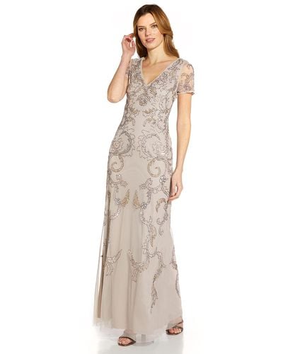 Adrianna Papell V Neck Beaded Gown - Multicolor