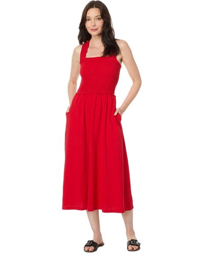 Tommy Hilfiger Solid Smocked Midi Dress Casual - Red