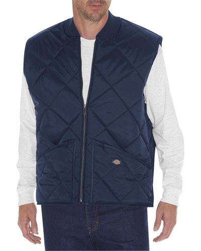 Dickies Mens Diamond Quilted Nylon Vest Work Utility Outerwear - Blue