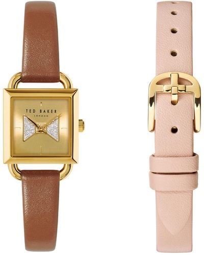 Ted Baker Taliah Ladies Box Set Tan & Pink Leather Strap Watch - Brown
