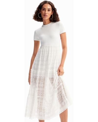 Desigual Combination Tulle Midi Dress - White