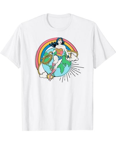 Amazon Essentials DC Comics Wonder Lasso Rainbow World T-Shirt - Weiß