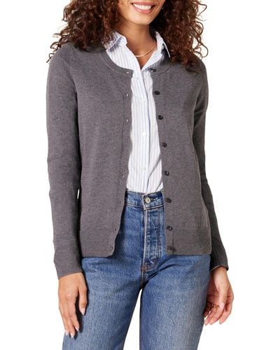 Amazon Essentials Lightweight Crewneck Cardigan Sweater Sweatshirt - Gray