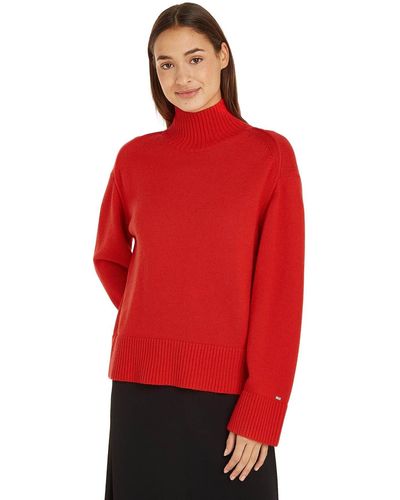 Tommy Hilfiger Mujer Jersey Wool Blend Mock-Neck Jersey de punto - Rojo