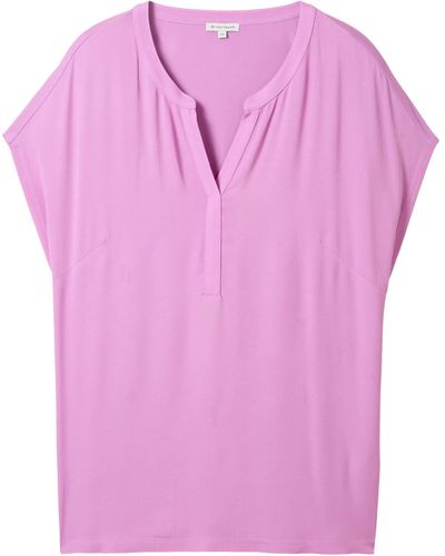 Tom Tailor Plussize Basic T-Shirt-Bluse mit Brusttaschen - Pink