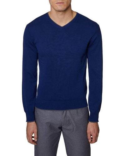 Hickey Freeman Long Sleeve V Neck Sweater - Blue