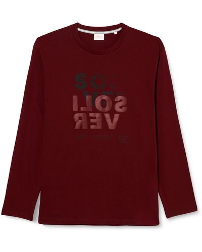 S.oliver Big Size Langarmshirt mit Label Print - Rot