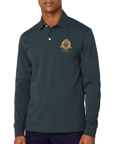 Hackett Heritage Logo Rugby Polo Shirt - Blue
