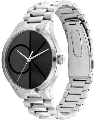 Calvin Klein Analoge Quartz Horloge Unisex Met Zilveren Roestvrijstalen Armband - 25200163, Zwart, Armband