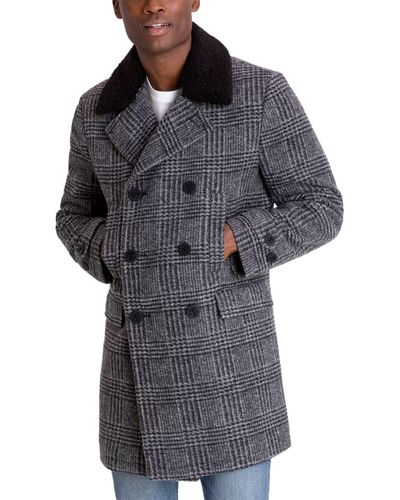 Michael Kors S Middlefield Classic-fit Stretch Plaid Top Coat 38 Short Black - Grey