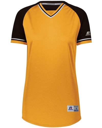 Russell Standard V-neck Softball Jersey-short Sleeve Moisture-wicking Tee-classic Athletic Wear - Yellow