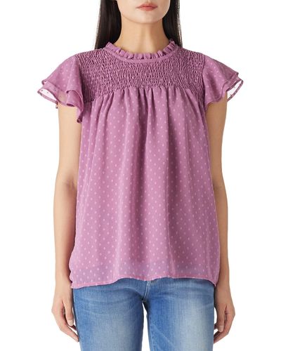 FIND Lässiges Polka Dots -T-Shirt gerüschte Bluse mit kurzen Armen Top - Lila