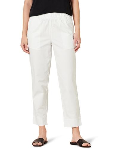 Amazon Essentials Pantalón tobillero y Holgado de Talle Medio sin Cierre y de algodón elástico Mujer - Blanco