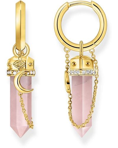 Thomas Sabo Gold-plated Hexagonal Hoop Earring With Rose Quartz 925 Sterling Silver - Metallic