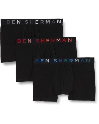 Ben Sherman Underwear Boxer Shorts in Black | Cotton Trunks with Microfibre Elasticated Waistband - Noir