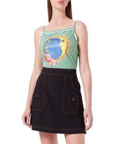 Love Moschino Fancy Cotton-Linen Blend with Embroidery and Small Patch Pockets Jupe - Bleu