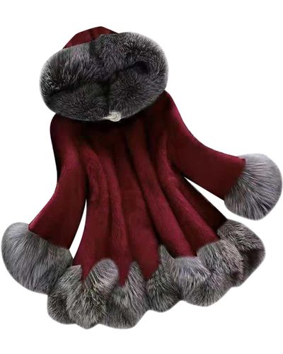 Superdry Lalaluka teau de mode en peluche unie fausse fourrure manteau manteau veste d'hiver veste d'extérieur veste à capuche - Rouge